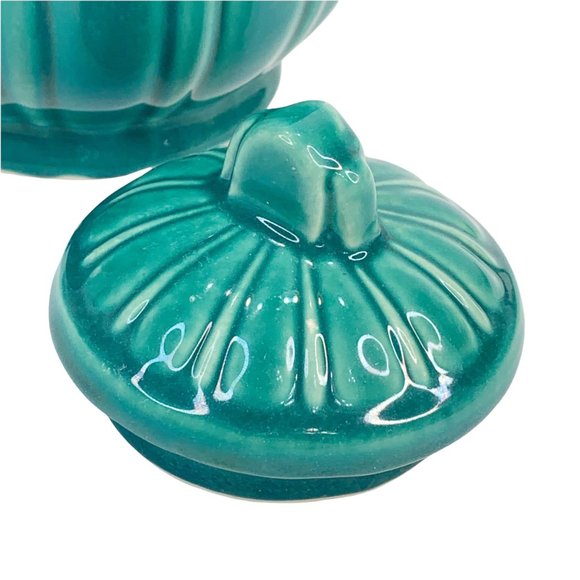 “SOLD” Vintage Shawnee Tea Pot MCM Ribbed Drape Pottery USA 1940s 40s Green - Picture 10 of 11